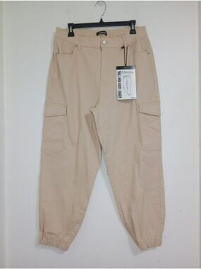 D. Jeans Womens Waist Jogger Pants Size 14 Beige Cargo Pockets Cotton blend